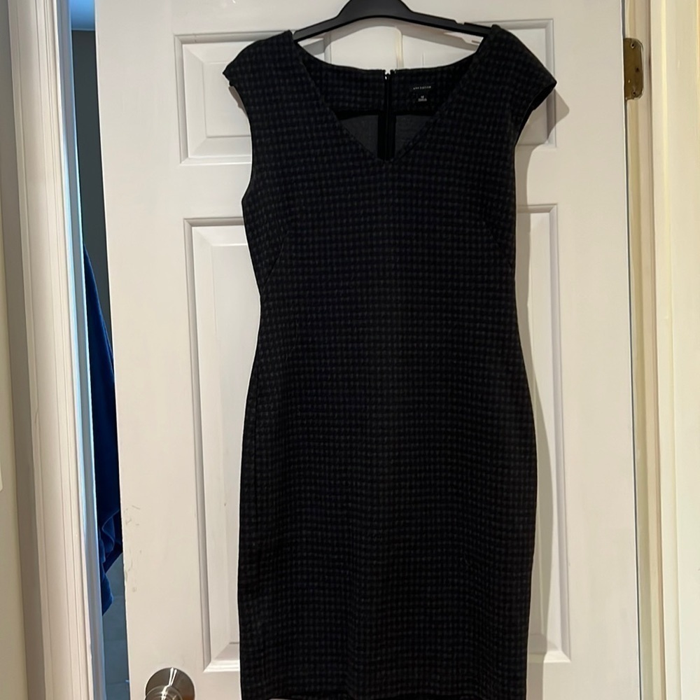 Ann Taylor Cap sleeve v-neck houndstooth dress